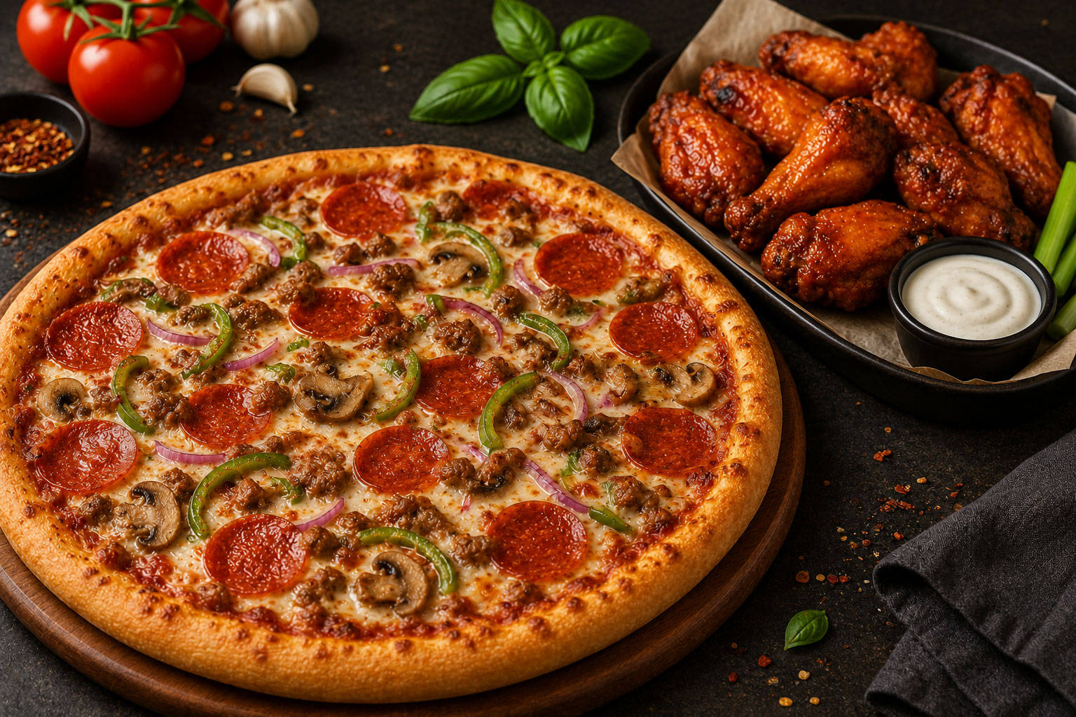 Large Pizza and Wings