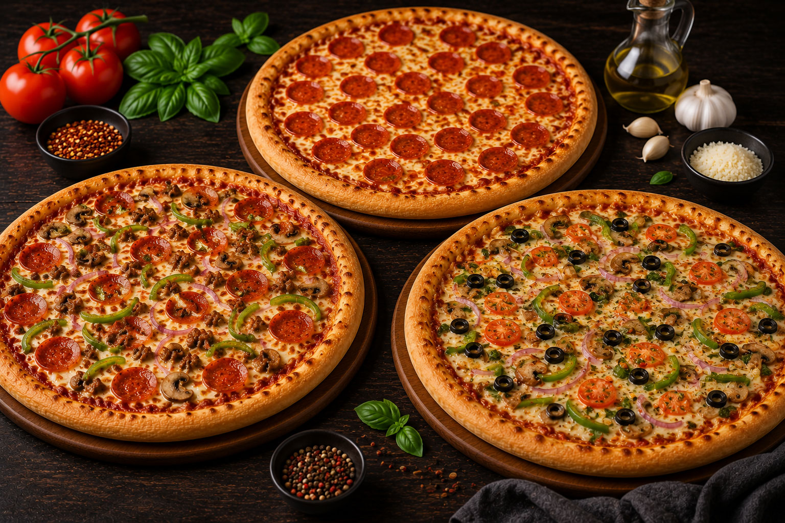 Three Large Pizzas